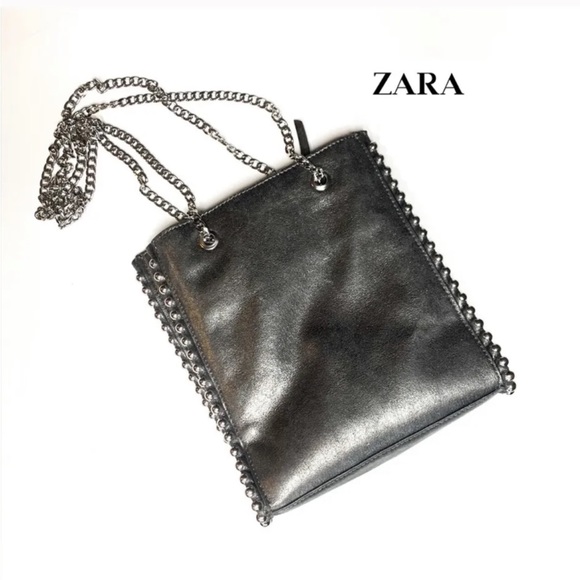 Zara Handbags - ⭐️5/$25 Zara Metallic Studded Mini Tote Bag⭐️
